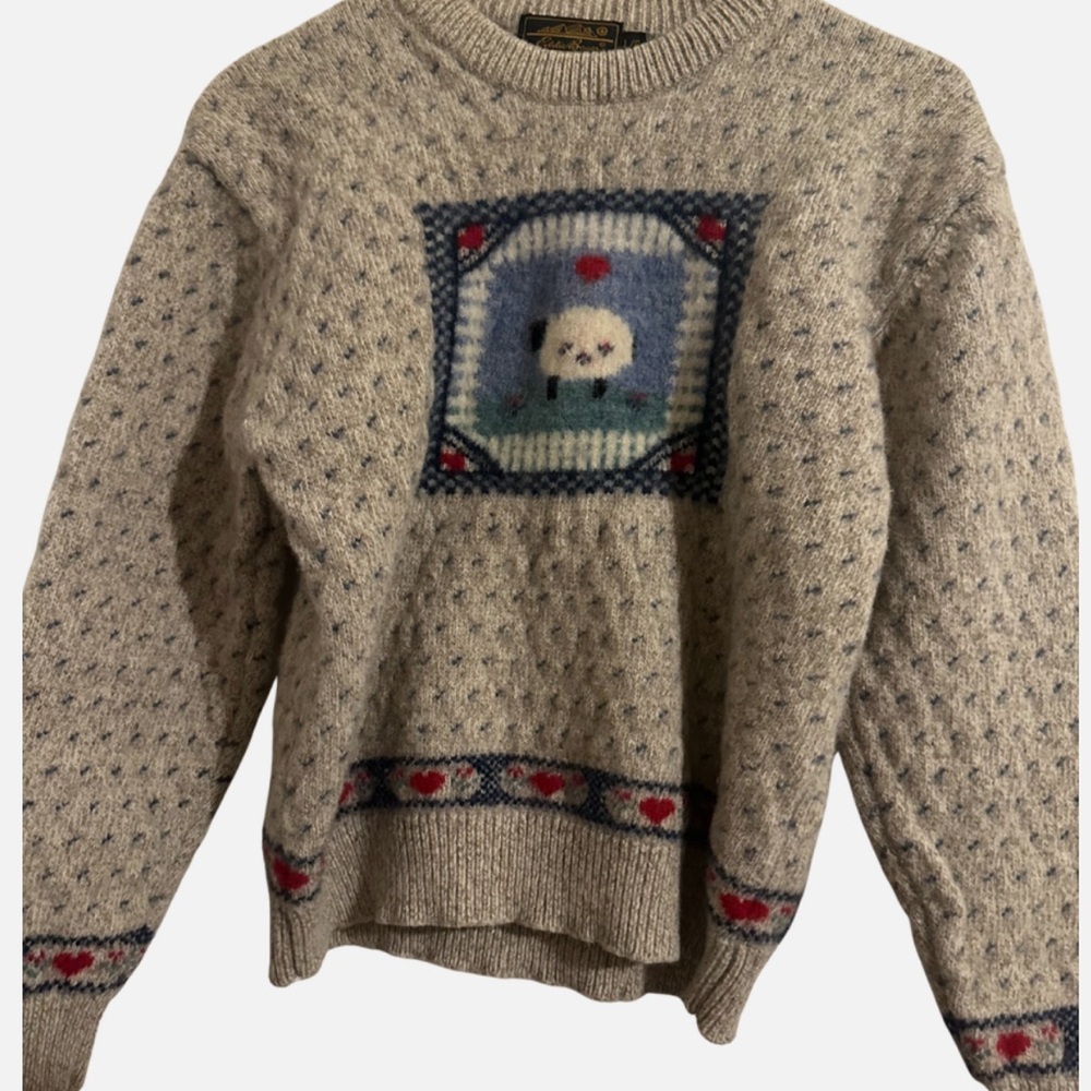 Rare Vintage 90s Eddie Bauer Wool Sheep Sweater Cottagecore Grandmacore